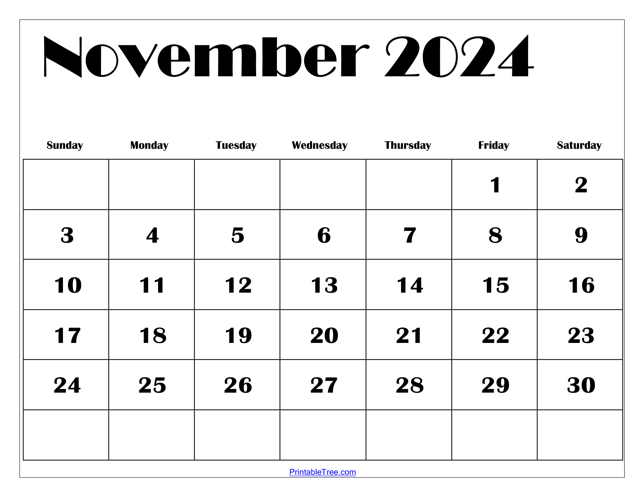 Nov 2024 Calendar Template Blank Calendar 2024