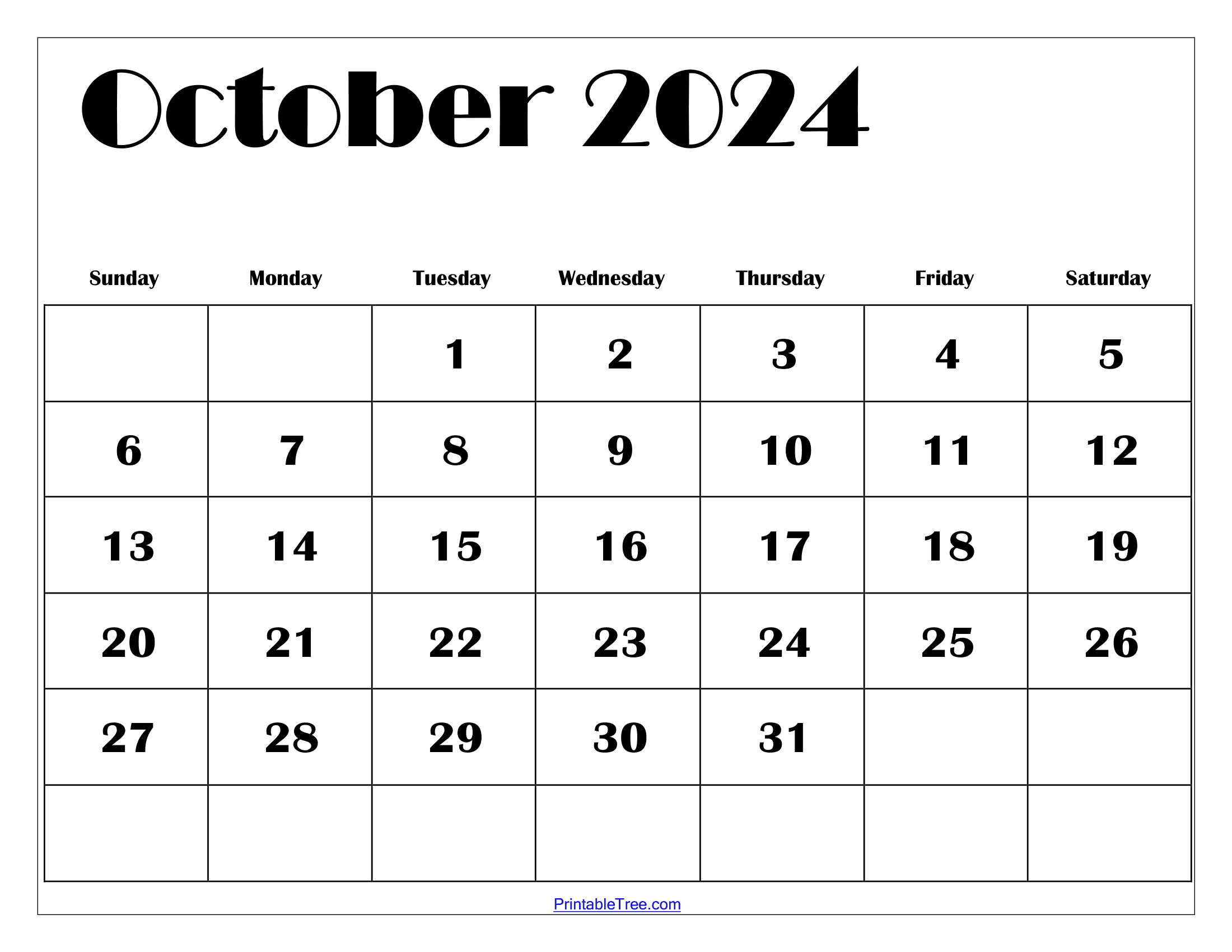 Ooctober 2024 Calendar Eilis Harlene