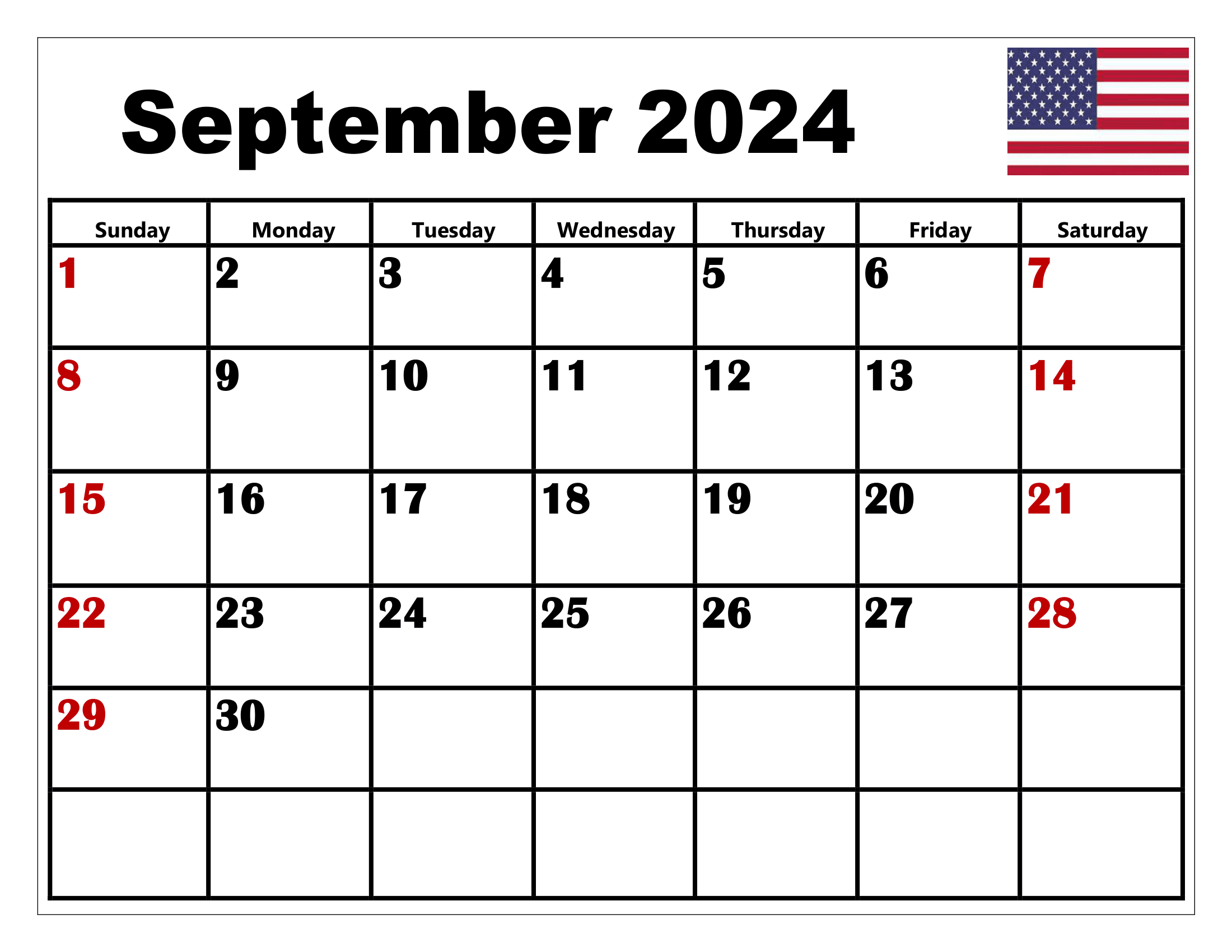 September 2024 Calendar Printable PDF with Holidays