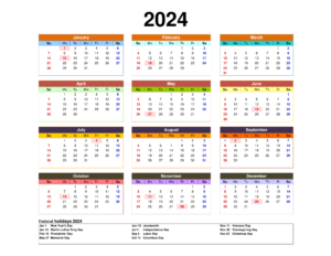 Printable Calendar 2024 One Page with Holidays (Single Page) 2024 ...