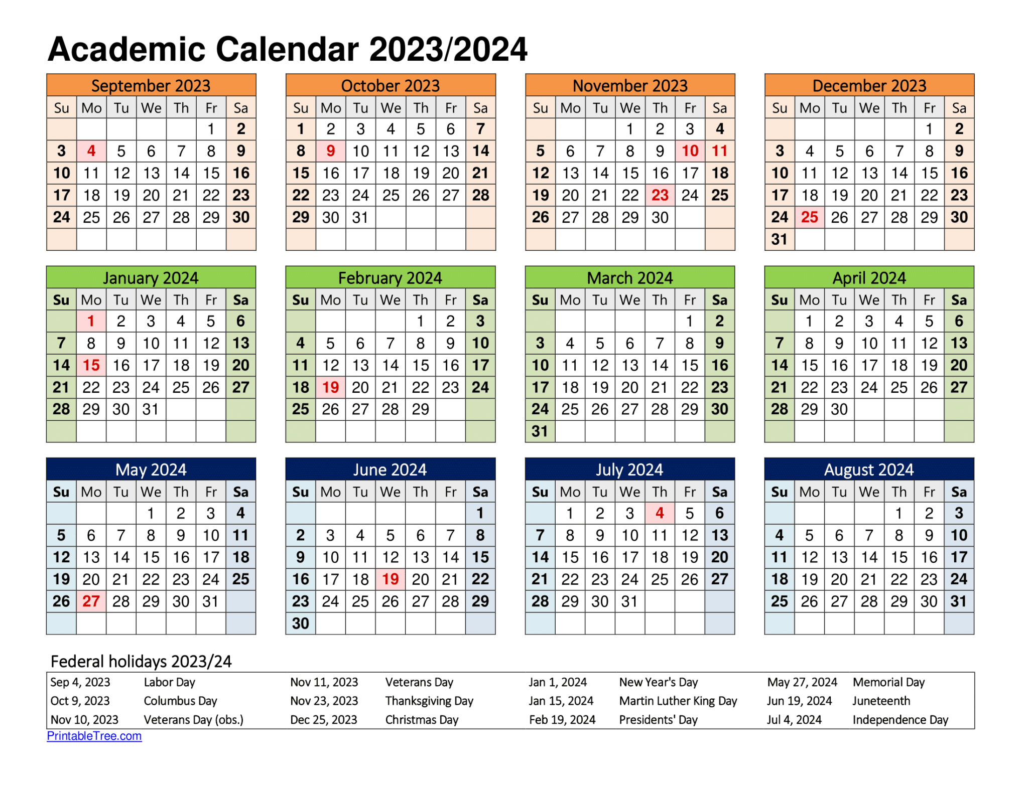 Free Printable Academic Calendar 2023 to 2024 Templates - Printable Tree