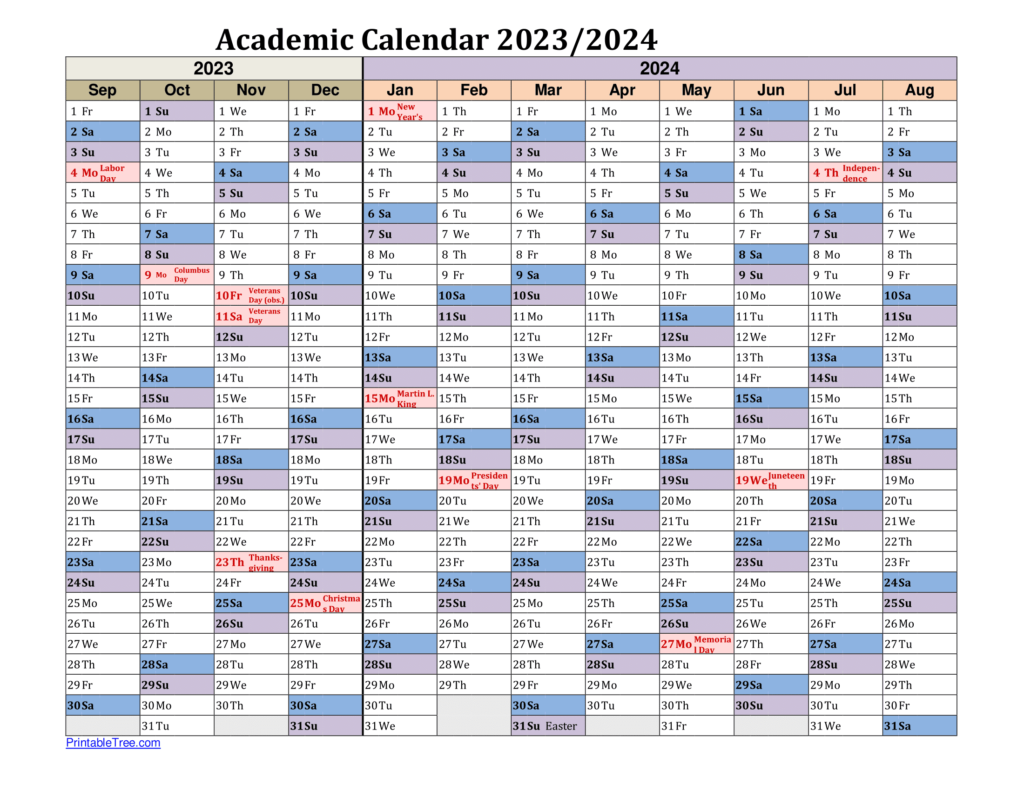 Academic Calendar Sep 2023 to Aug 2024