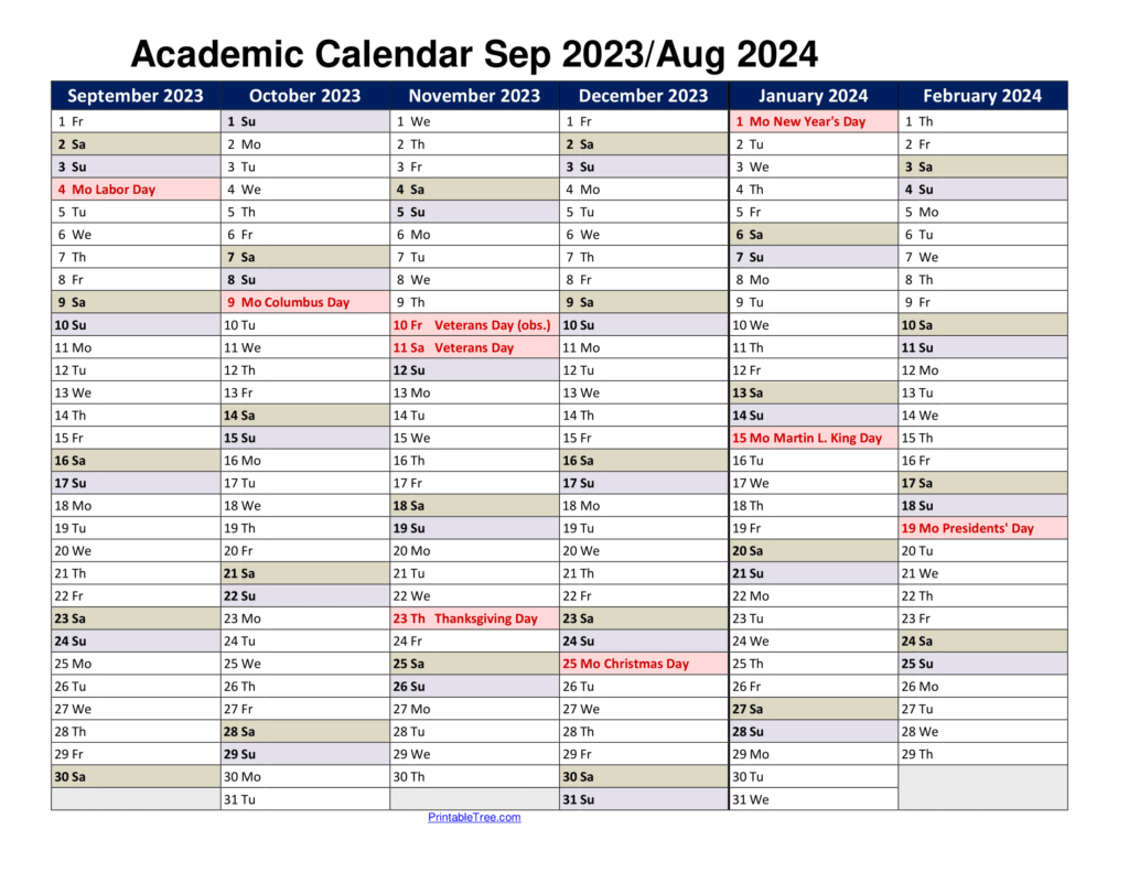 Academic Calendar Sep 2023 to Aug 2024 2 Pages