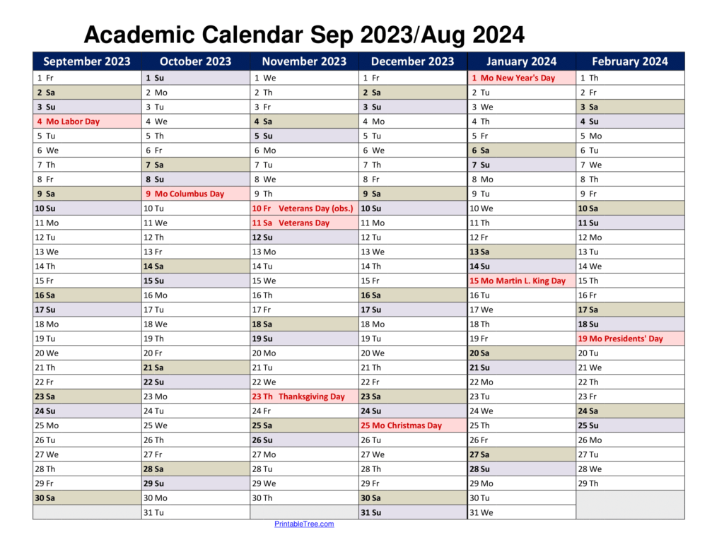 Free Printable Academic Calendar 2023 to 2024 Templates Printable Tree