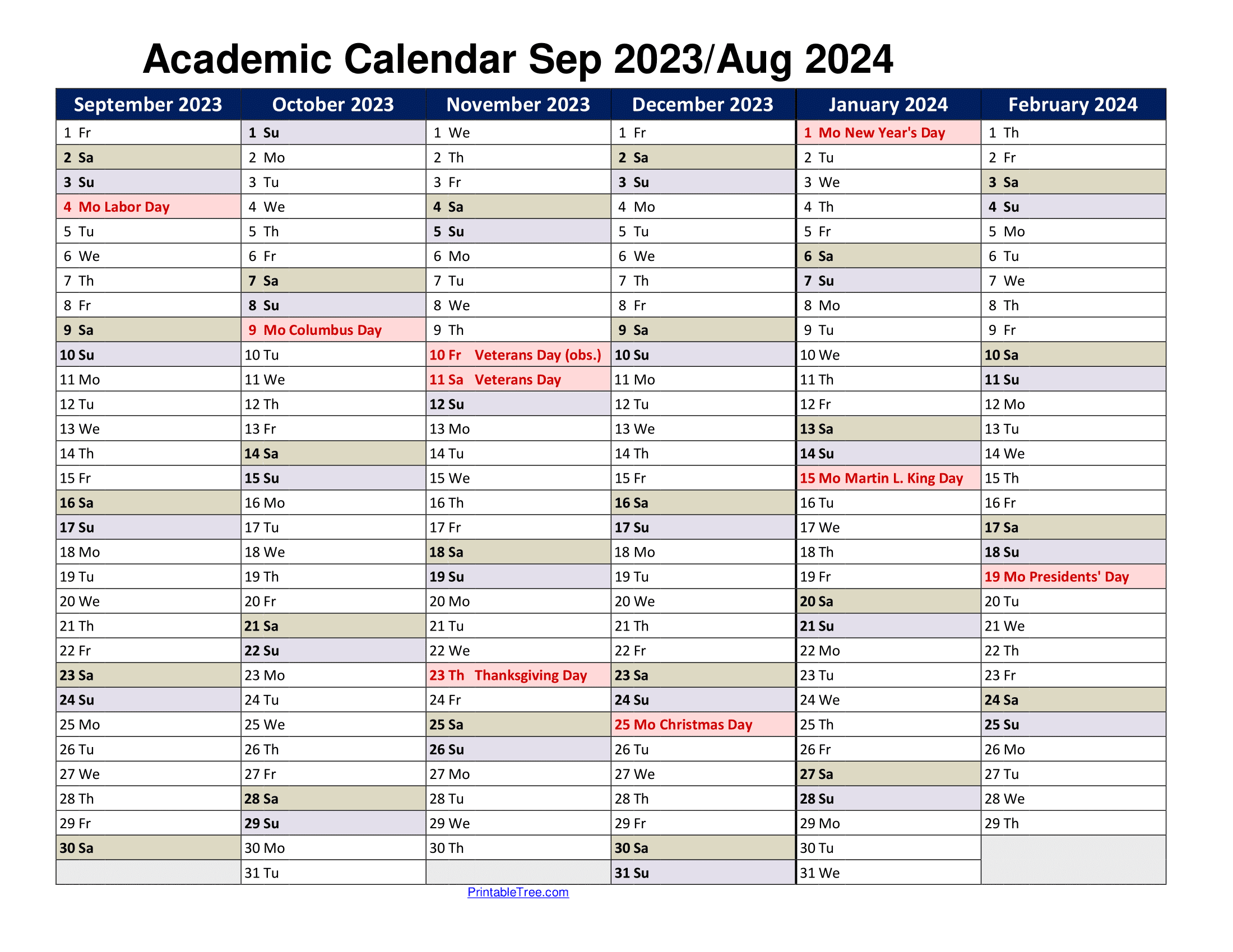 Free Printable Academic Calendar 2023 to 2024 Templates Printable Tree