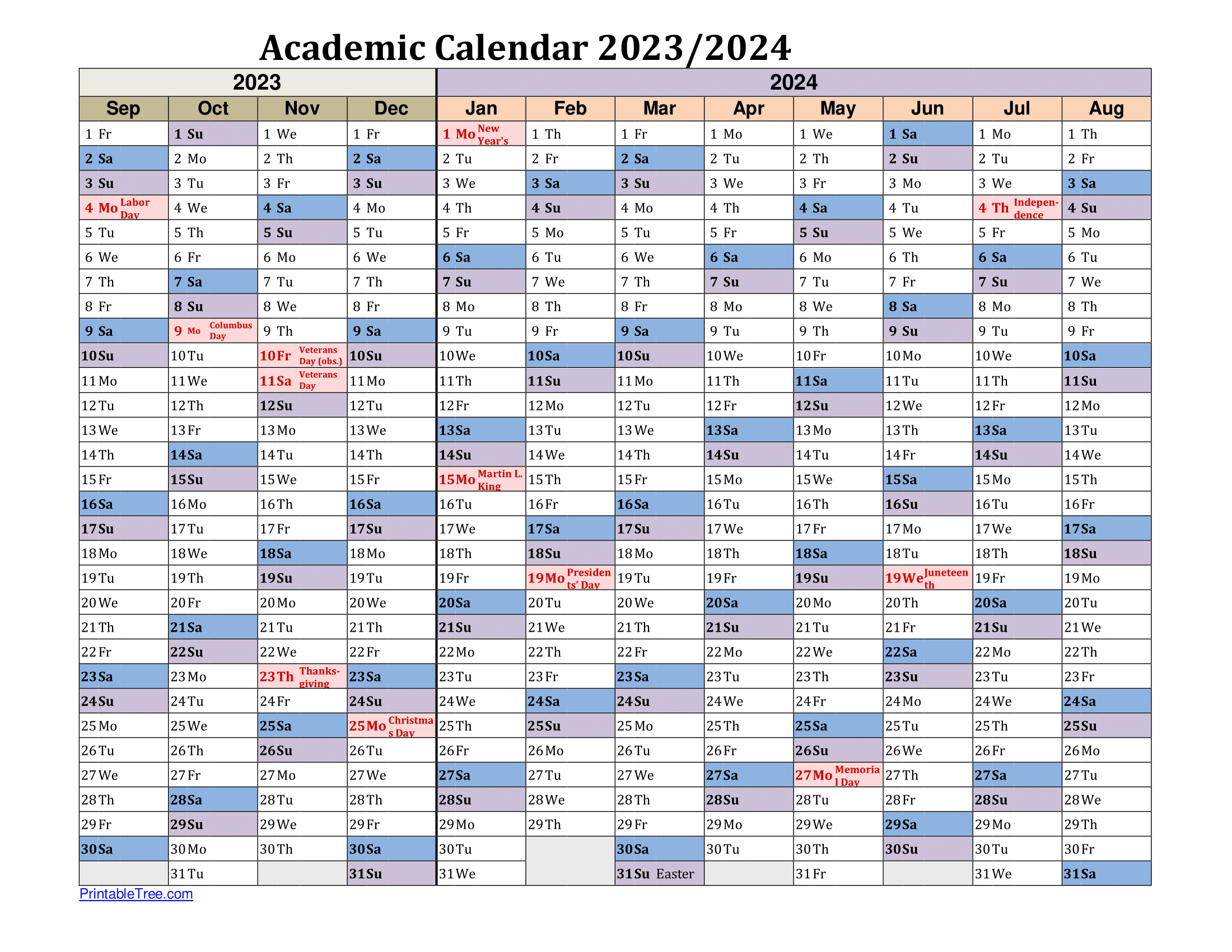 Printable One Page Calendar Fall Semester 2024 Celie Darleen