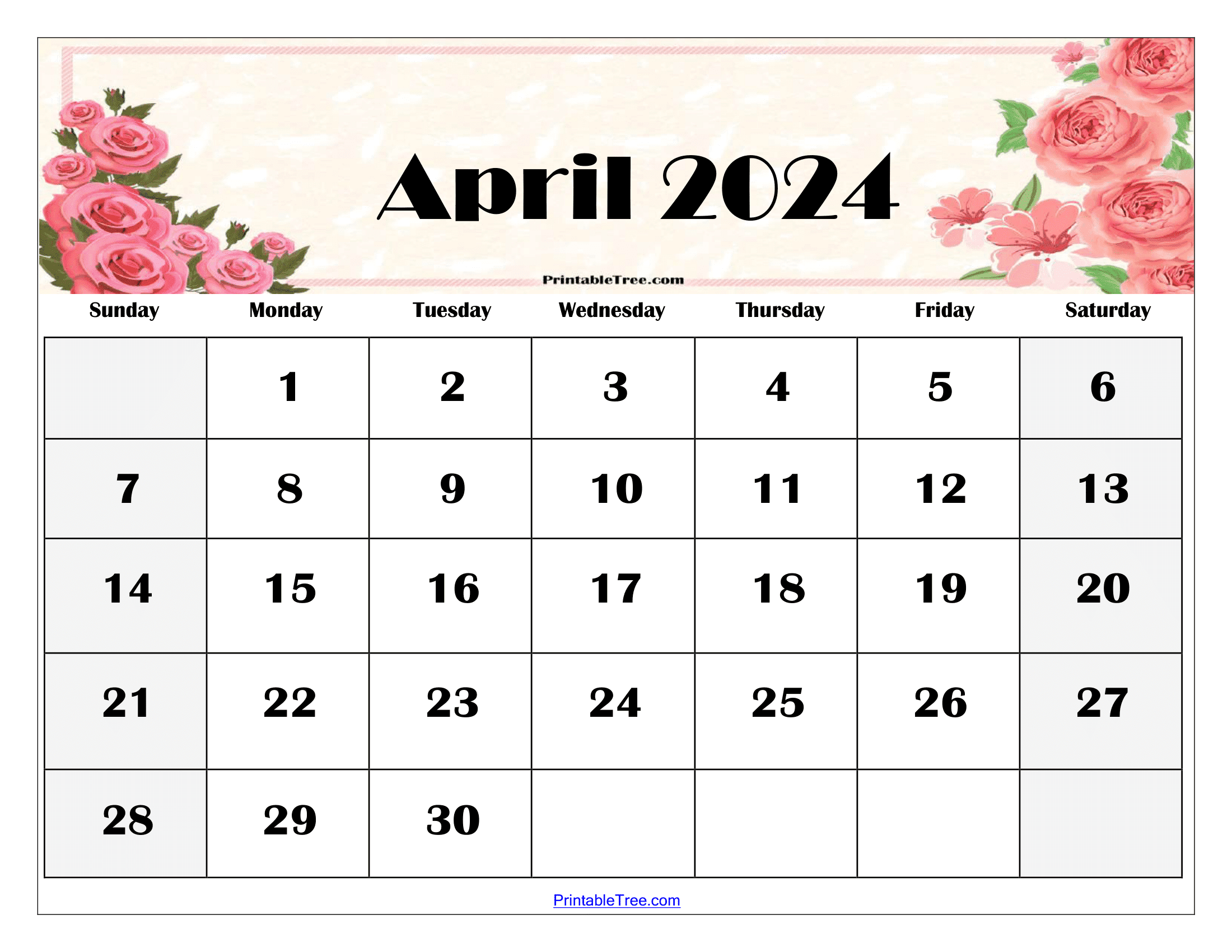 April 2024 Calendar Printable A4 Faina Jasmina