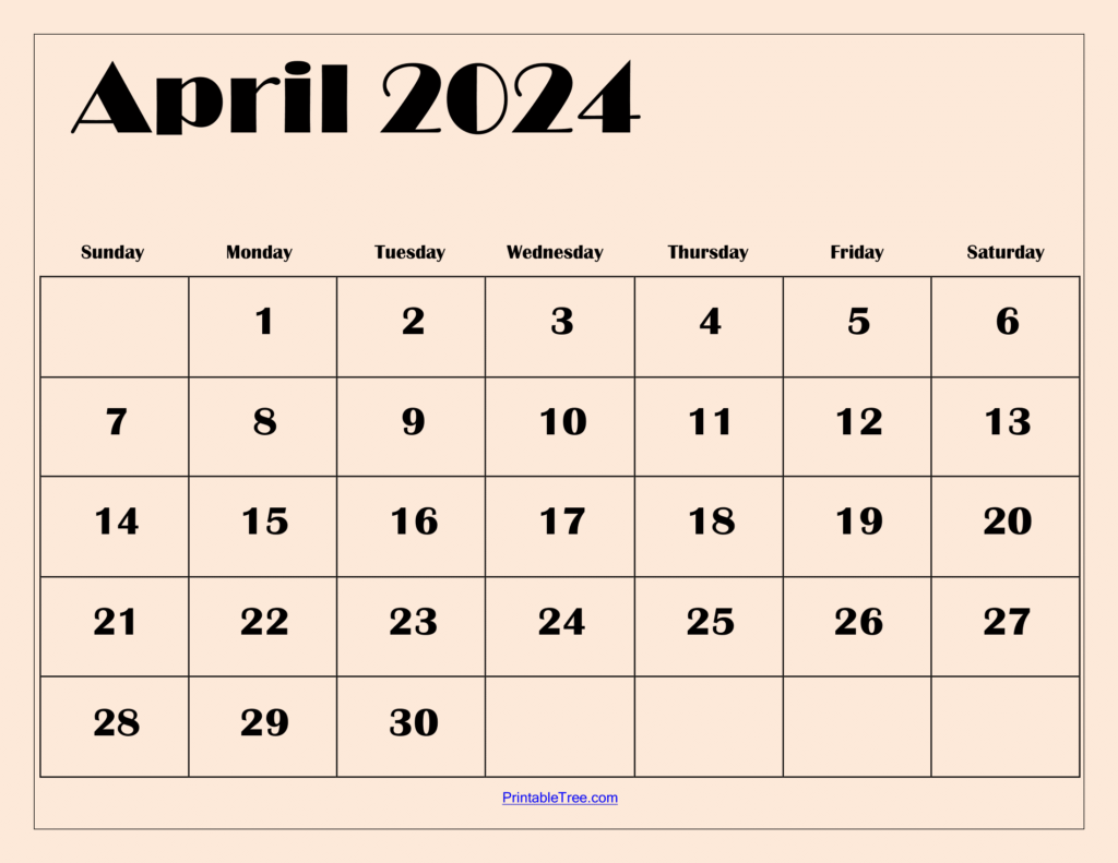 April 2024 Light Pink BG Calendar