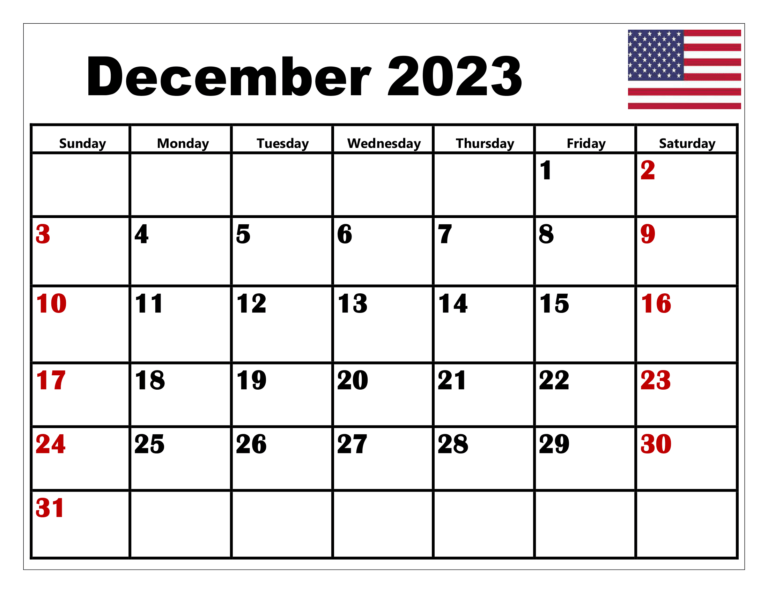 December 2023 Calendar Printable PDF with Holidays Templates