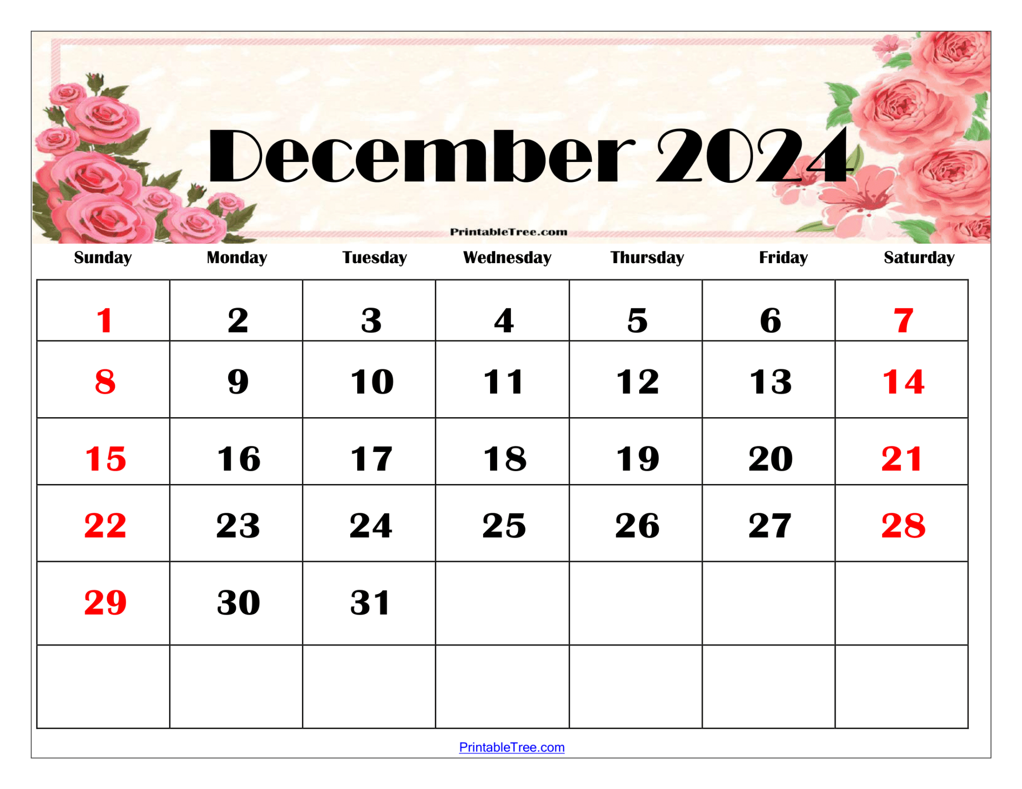 December 2024 Calendar Printable PDF Blank Free templates