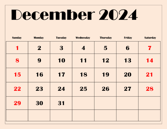 December 2024 Calendar Printable PDF Blank Free templates