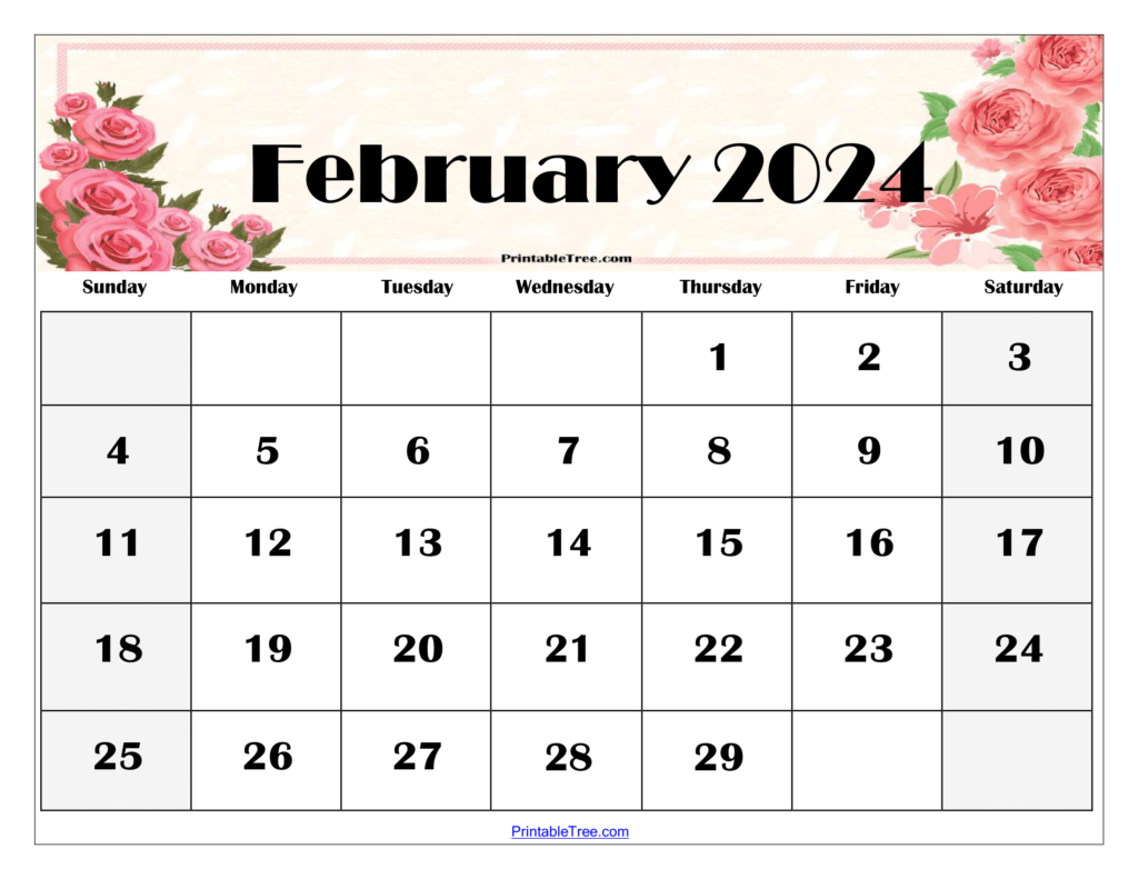 February 2024 Floral Calendar Printable