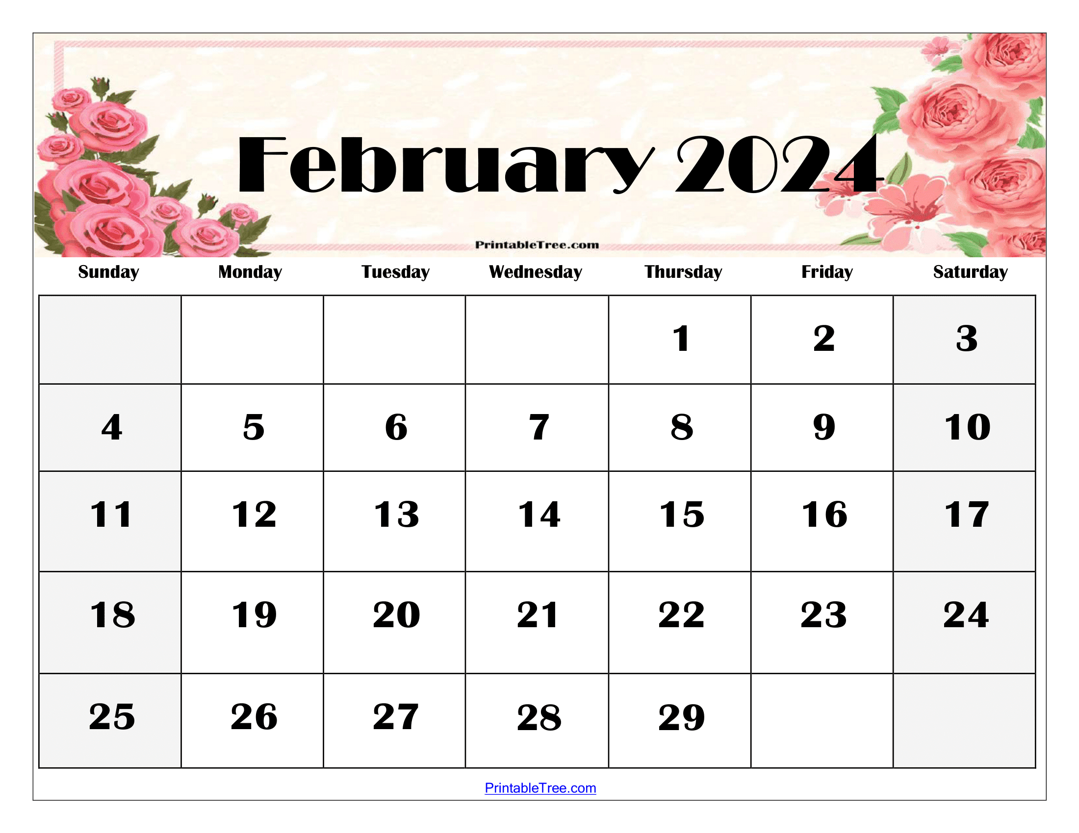 February 2024 Calendar Printable PDF Template With Holidays