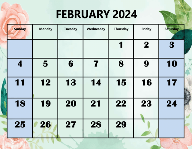 February 2024 Calendar Printable PDF Template With Holidays