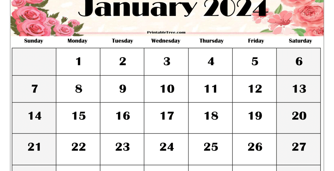 January 2024 Calendar Printable PDF Template with Holidays