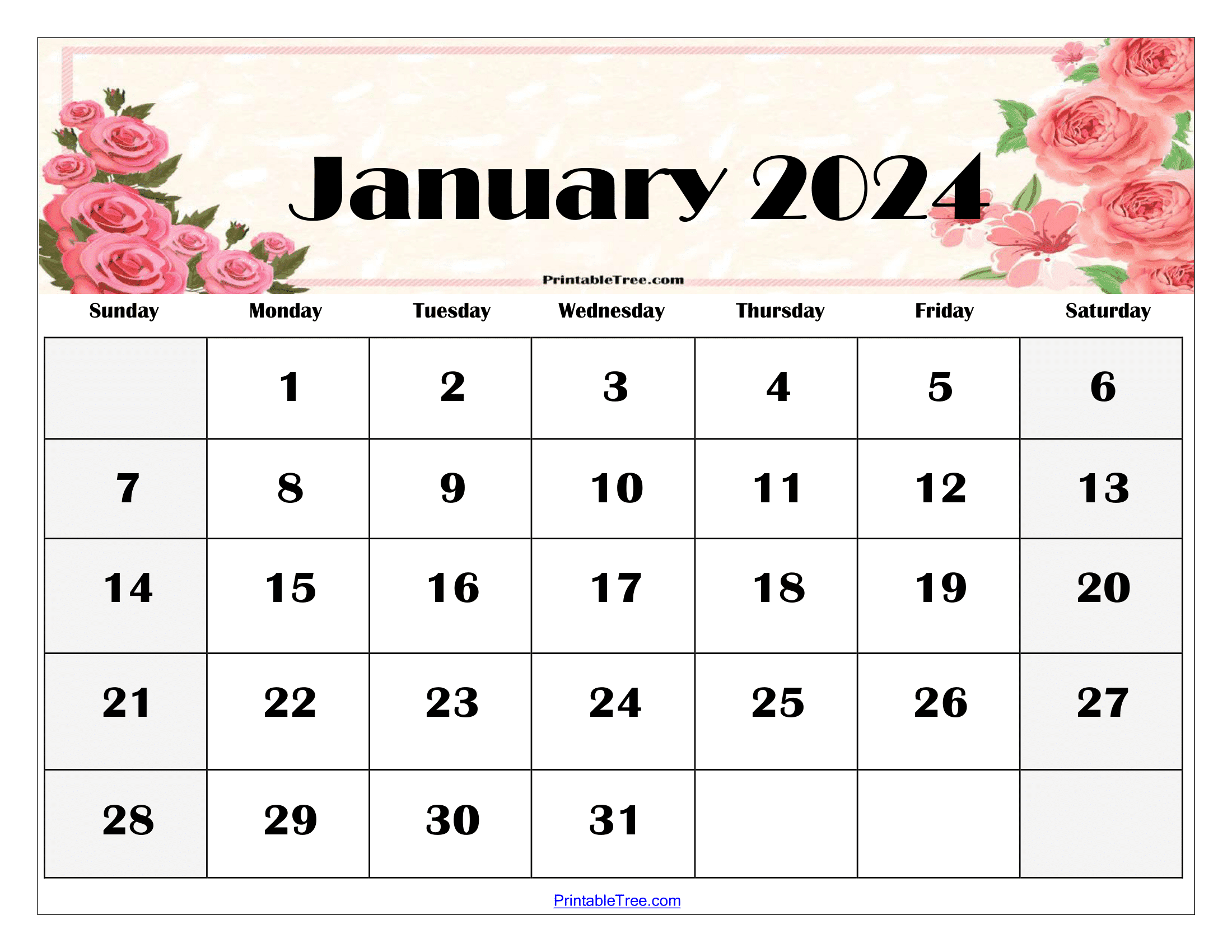 2024 January Calendar Photo Album Download Free Printable October   January 2024 Floral Calendar Printable 