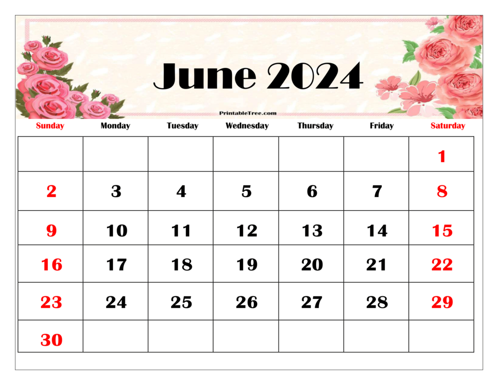 June 2024 Floral Calendar Printable