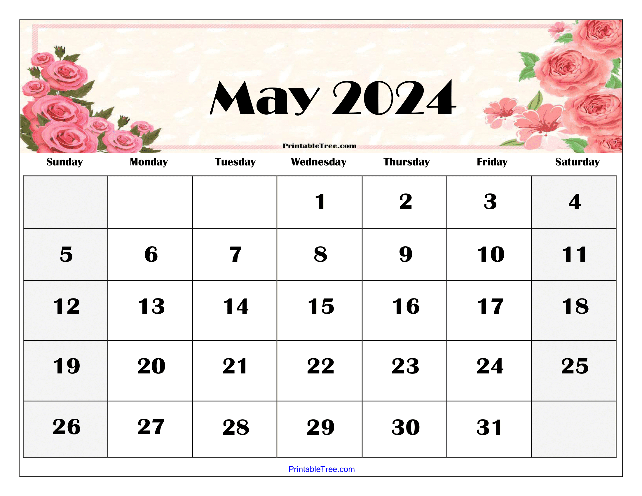May 2024 Floral Calendar Printable