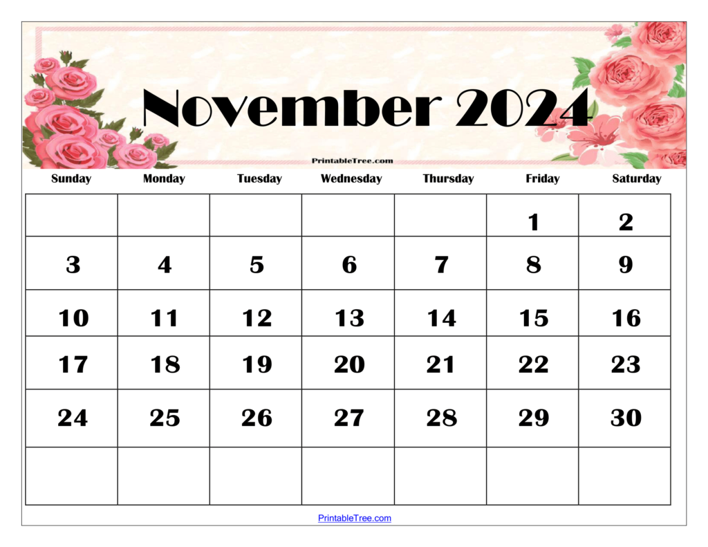 November 2024 Floral Calendar Printable