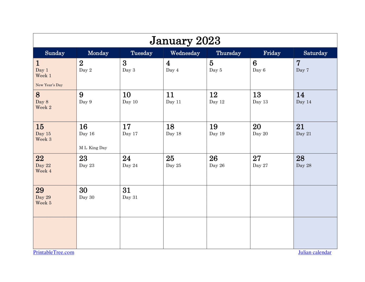 Free Printable Julian Date Calendars for 2023, and 2024 PDF Templates