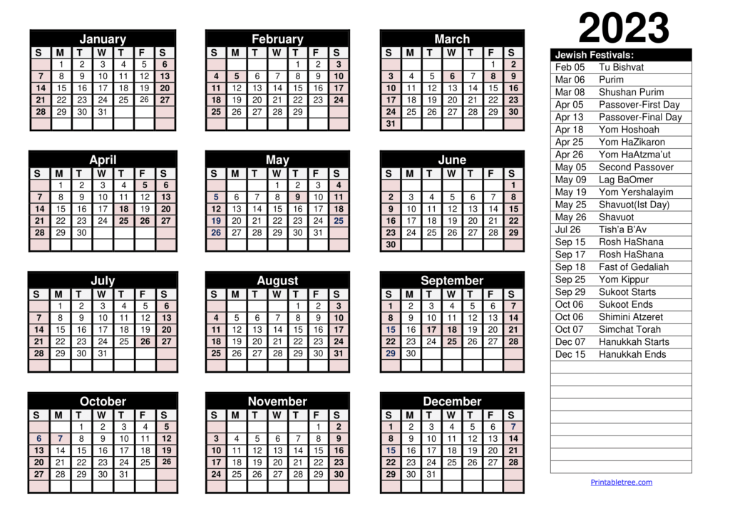 2023 Jewish Calendar Printable
