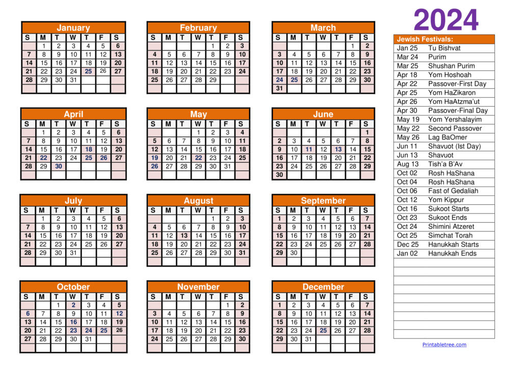 2024 Jewish Calendar Printable