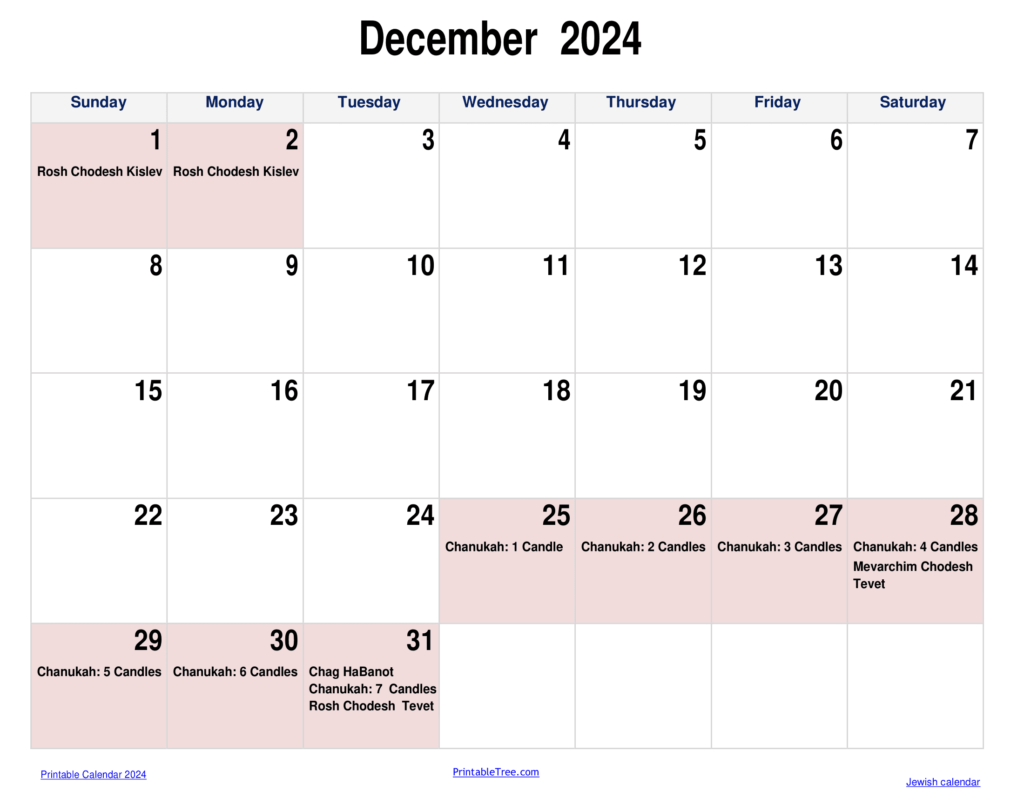 Jewish Calendar December 2024
