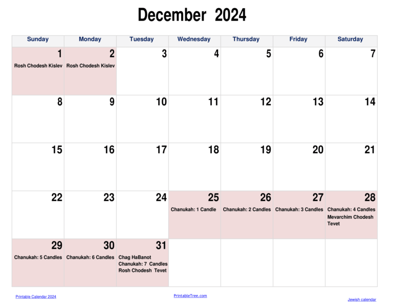 Jewish Calendar 2024, 2025 PDF Templates with Jewish Holidays Lists