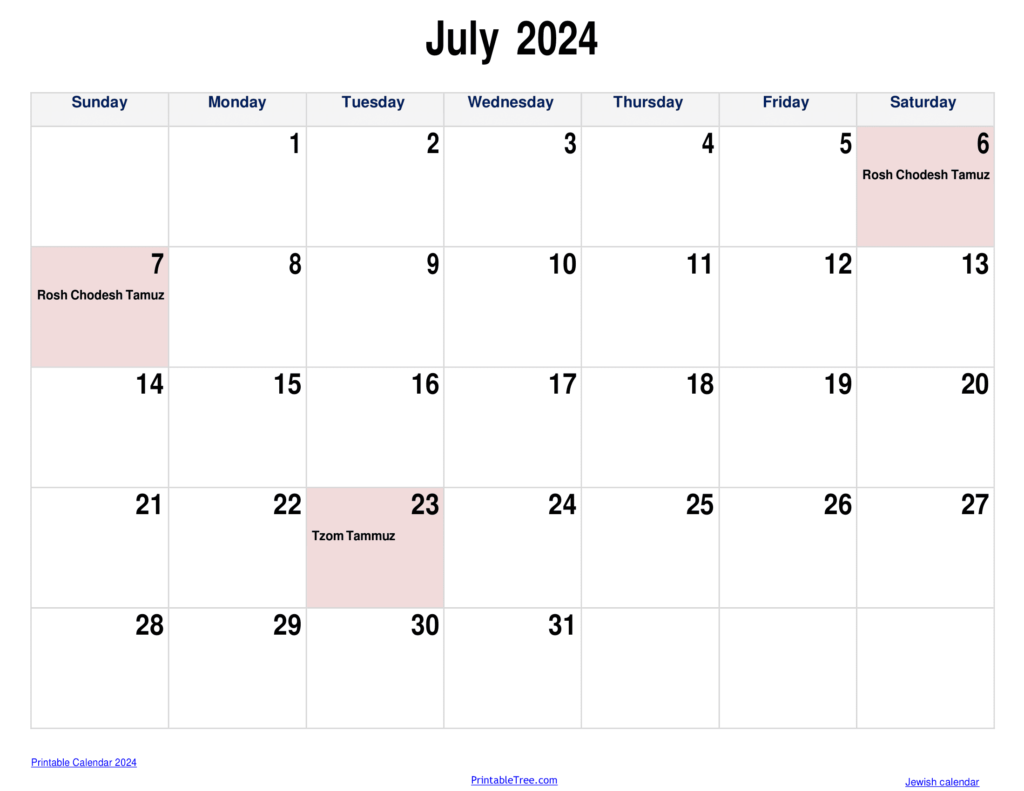 Jewish Calendar July 2024