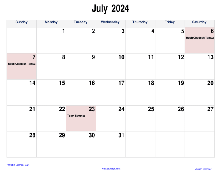 Jewish Calendar 2023, 2024 PDF Templates with Jewish Holidays Lists