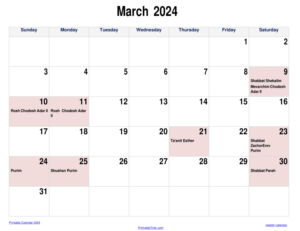 Jewish Calendar March 2024