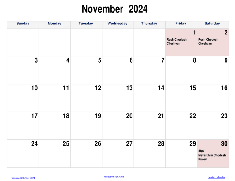 Jewish Calendar 2023, 2024 PDF Templates with Jewish Holidays Lists