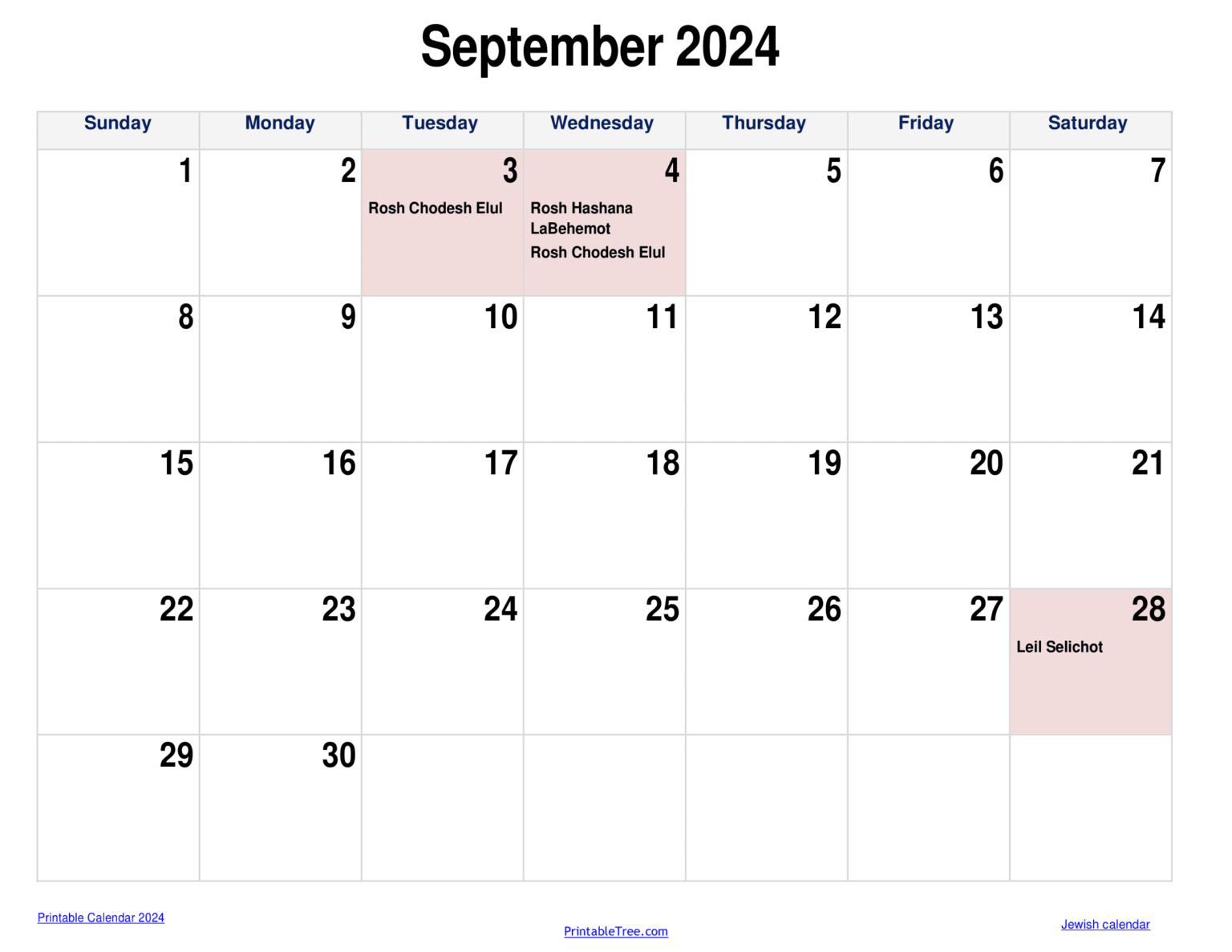 Jewish Calendar 2023, 2024 PDF Templates with Jewish Holidays Lists