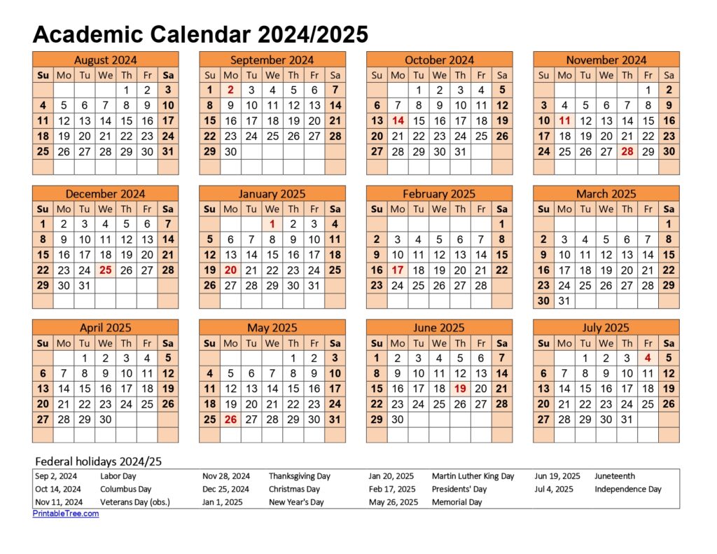 2024 to 2025 Academic Calendar