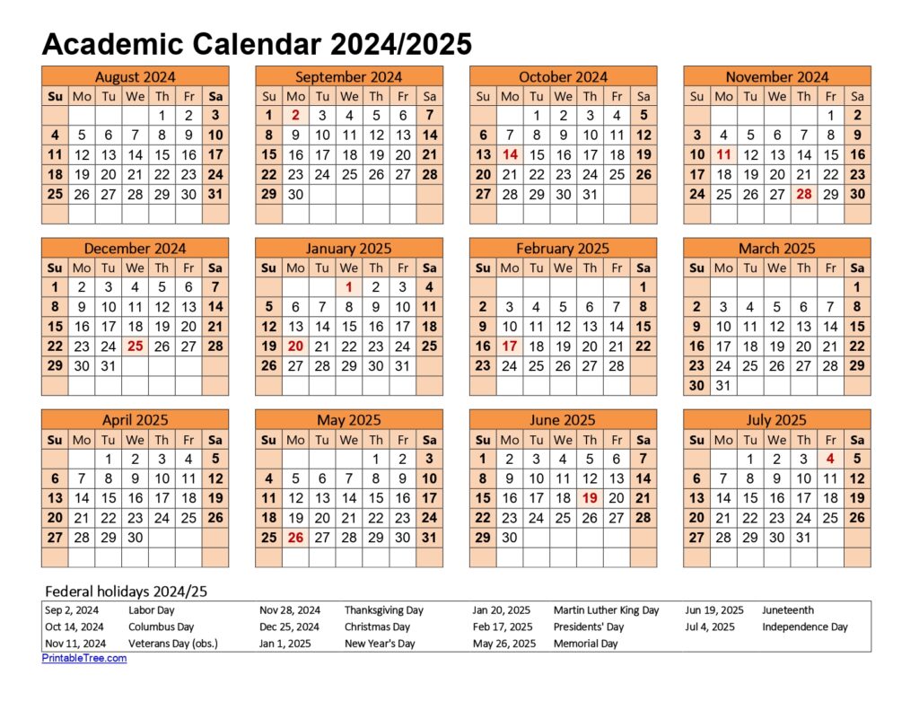 Free Printable Academic Calendar 2024 to 2025 Templates - Printable Tree