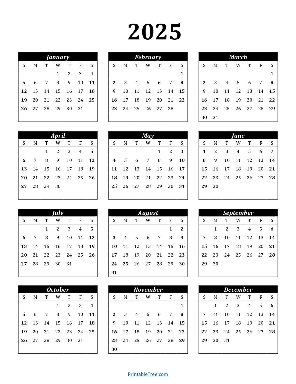 Printable Calendar 2025 One Page with Holidays (Single Page) 2025