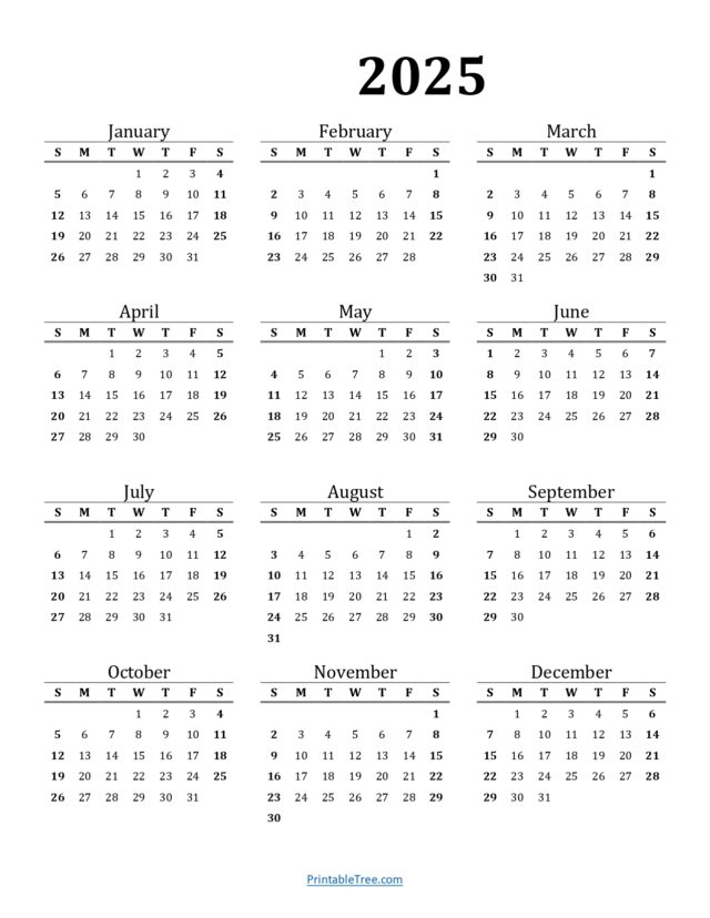 Printable Calendar 2025 One Page with Holidays (Single Page) 2025 ...