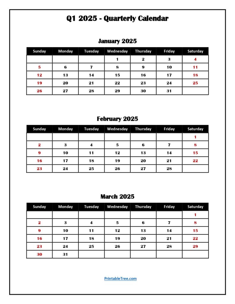 2025 Q1 Calendar-Quarterly Calendar