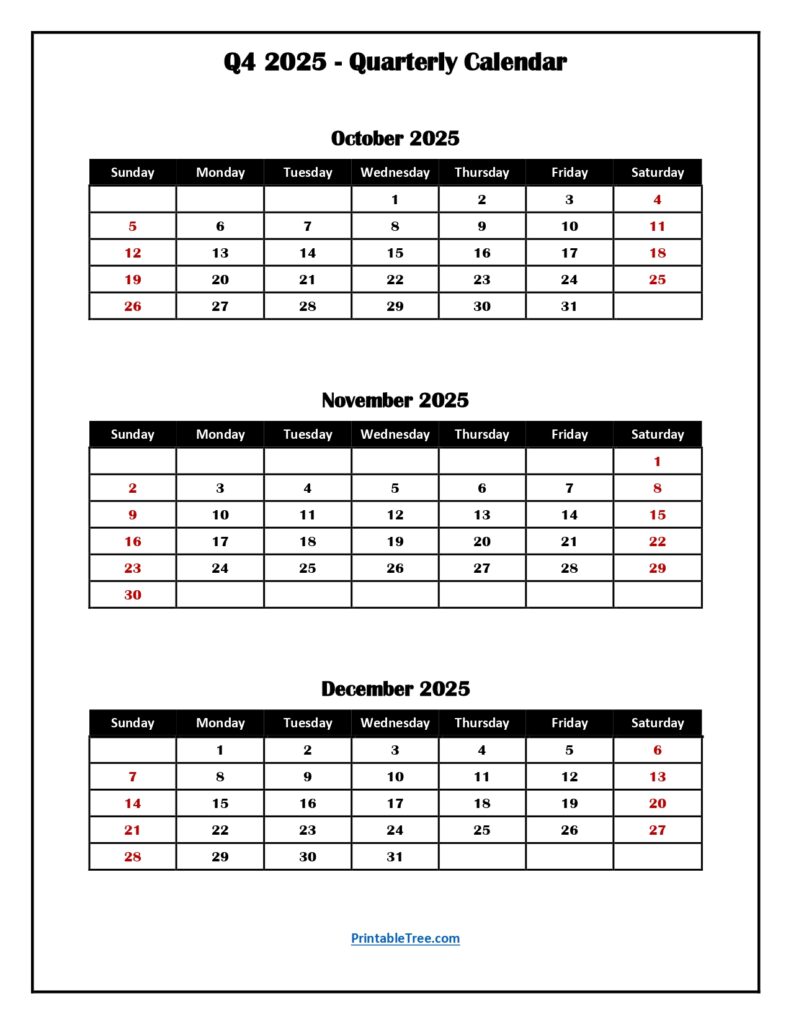 2025 Q4 Calendar-Quarterly Calendar