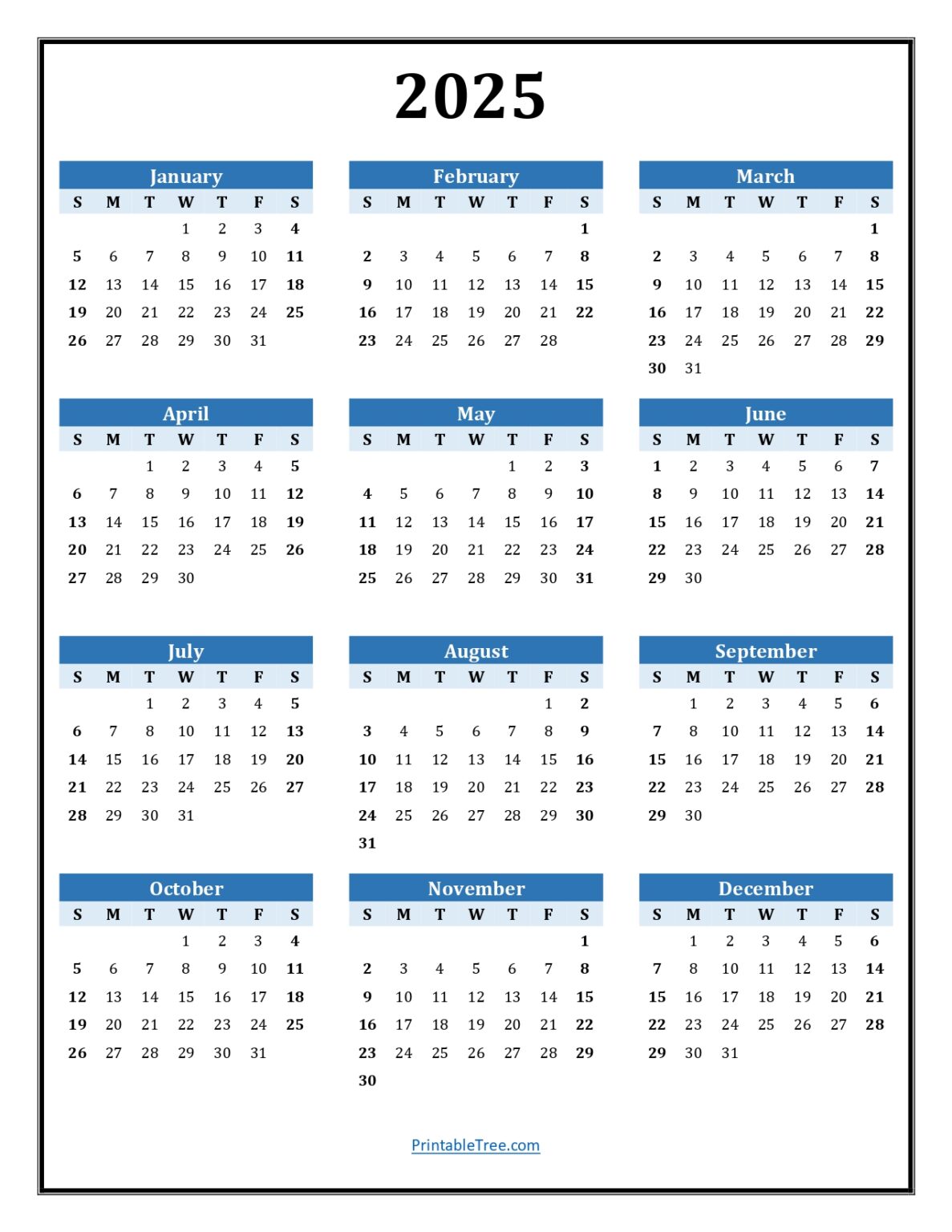 Printable Calendar 2025 One Page with Holidays (Single Page) 2025 ...