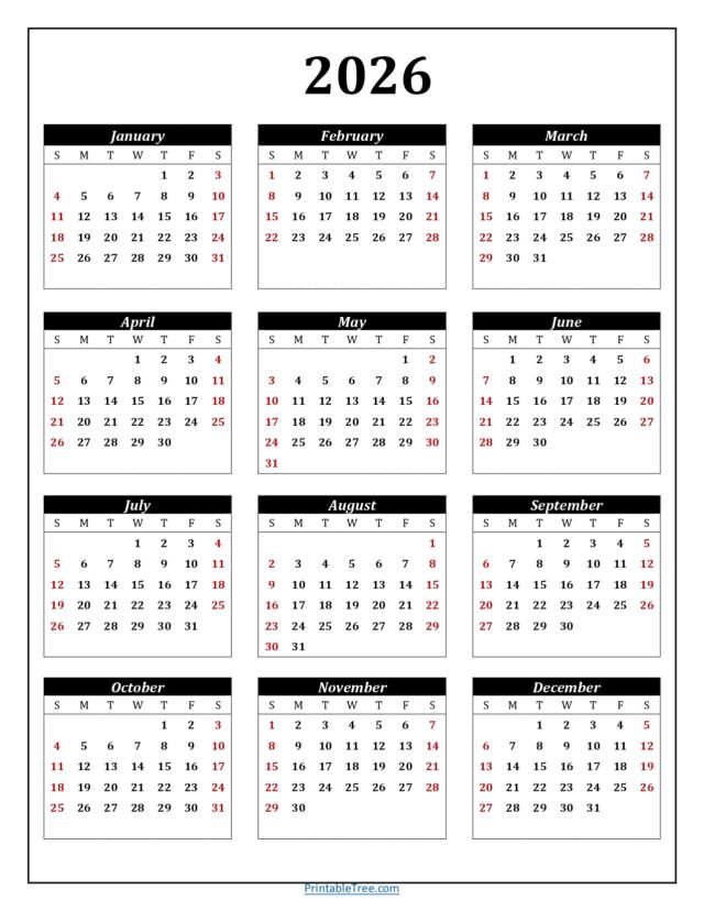 Printable Calendar 2026 One Page with Holidays (Single Page) 2026 ...