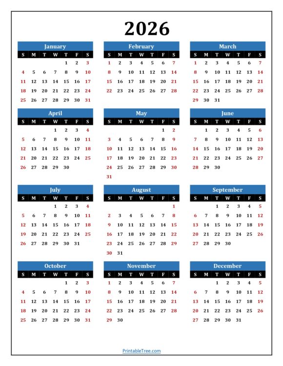 Printable Calendar 2026 One Page with Holidays (Single Page) 2026 ...