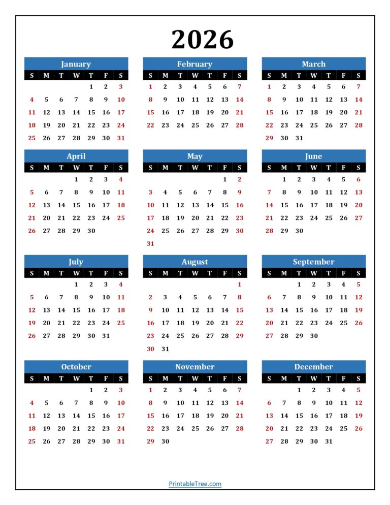 Printable Calendar 2026 One Page with Holidays (Single Page) 2026 ...