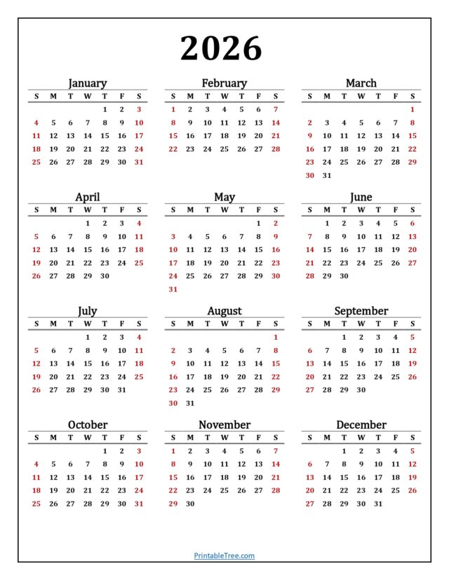 Printable Calendar 2026 One Page with Holidays (Single Page) 2026 ...