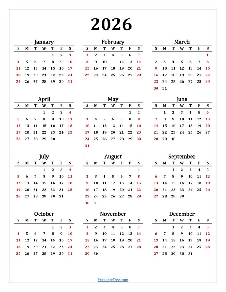 Printable Calendar 2026 One Page with Holidays (Single Page) 2026 ...