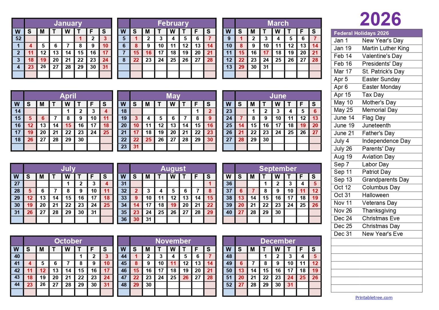 Calendar Weeks 2026 Printable Tree One For All Calendar Weeks 2026 Printable Tree One For All
