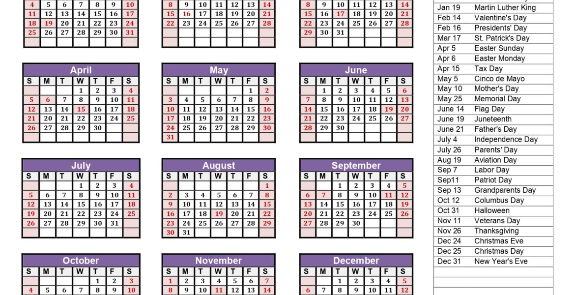 2026 One Page Calendar Printable PDF