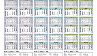 3 Year Calendar 2025-2026-2027 with Holidays