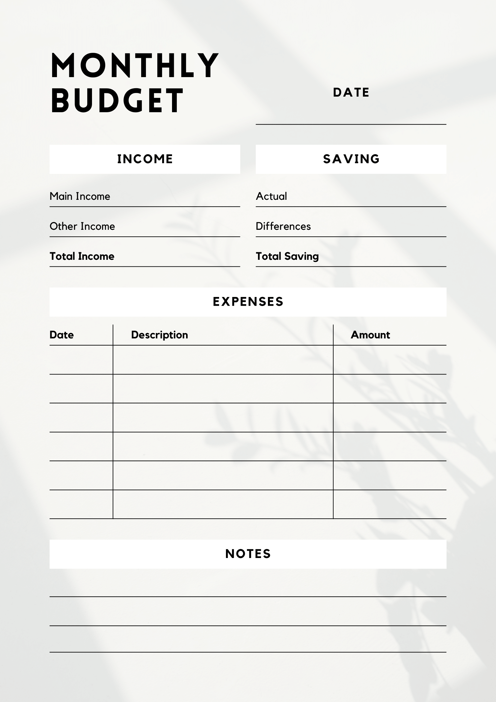 saving budget planner template