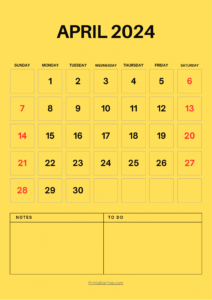 Blank April 2024 Calendar Printable PDF Template With Holidays